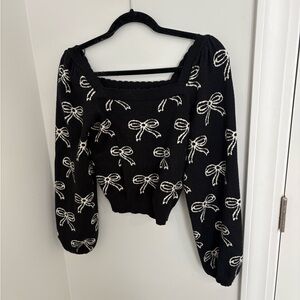 Black Bow Patterned Women's Sweater